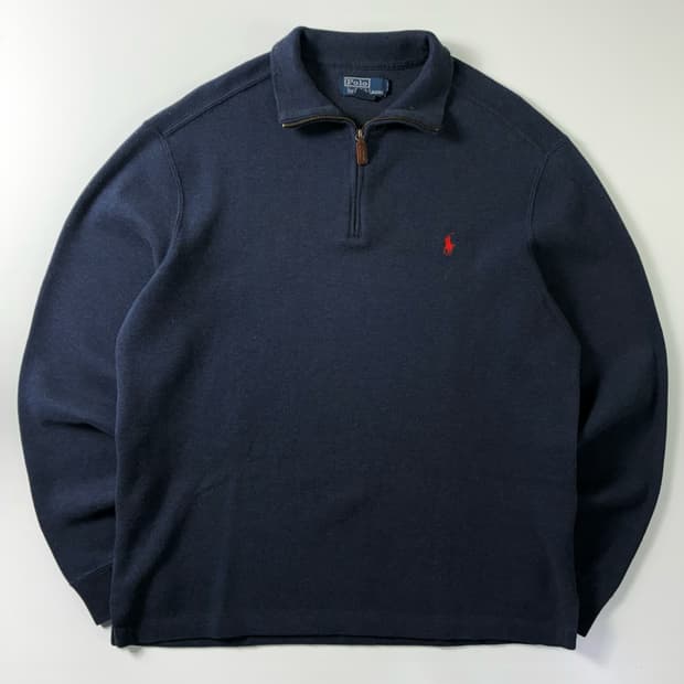 Polo  폴로 랄프로렌 90,s 자수 코튼 네이비 반집업 니트 