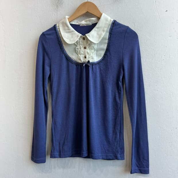 엑시즈팜 axes femme 프릴 레이스 블루 블라우스 일본 빈티지