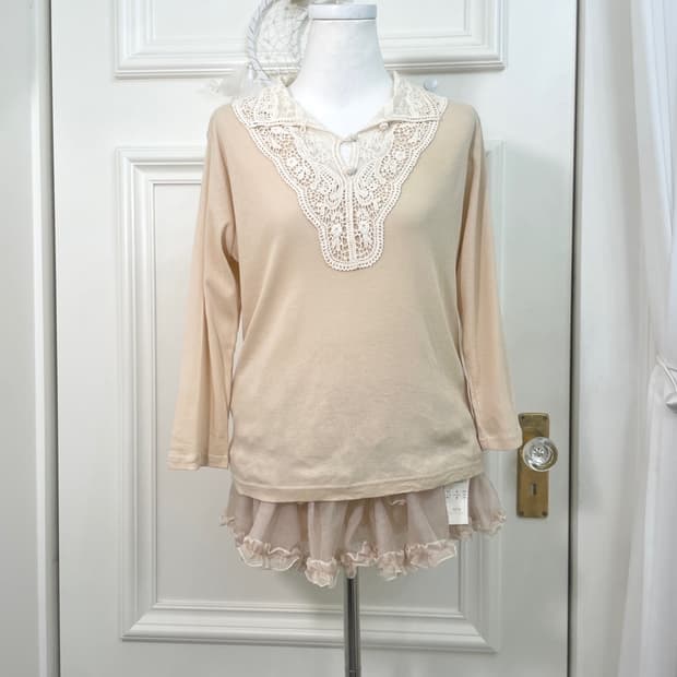 coral cream mori lace collar top