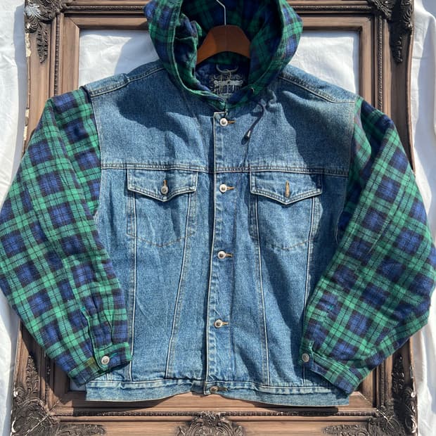 채크 후드 데님 자켓 (US)