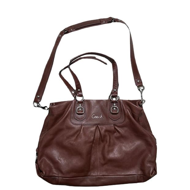 코치 애슐리 브라운 가죽 캐리올 토트백