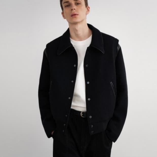 인사일런스X도프제이슨 레더 믹스 울 바시티 자켓 블랙 L