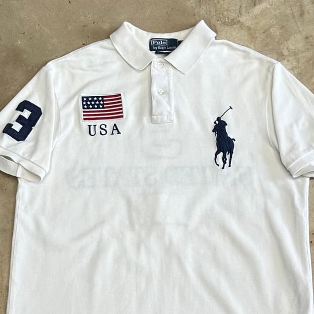 L 폴로랄프로렌 빅포니 USA 화이트 카라 반팔티 