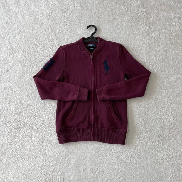 폴로 빅포니 버건디 니트집업 자켓 44-55