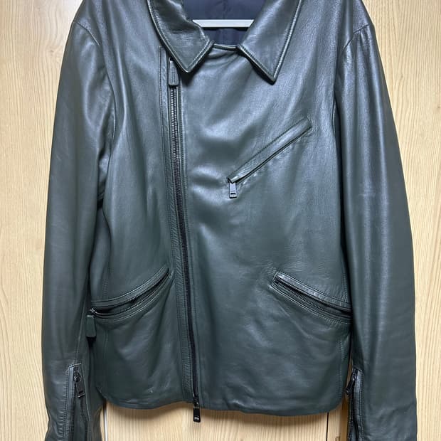 질샌더 2014 양가죽 라이더 자켓 다크그린 52