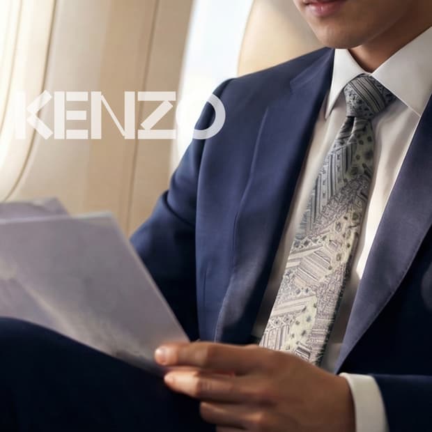 겐조 실크 그레이 지오메트릭 넥타이 9cm A~B등급 K1090
