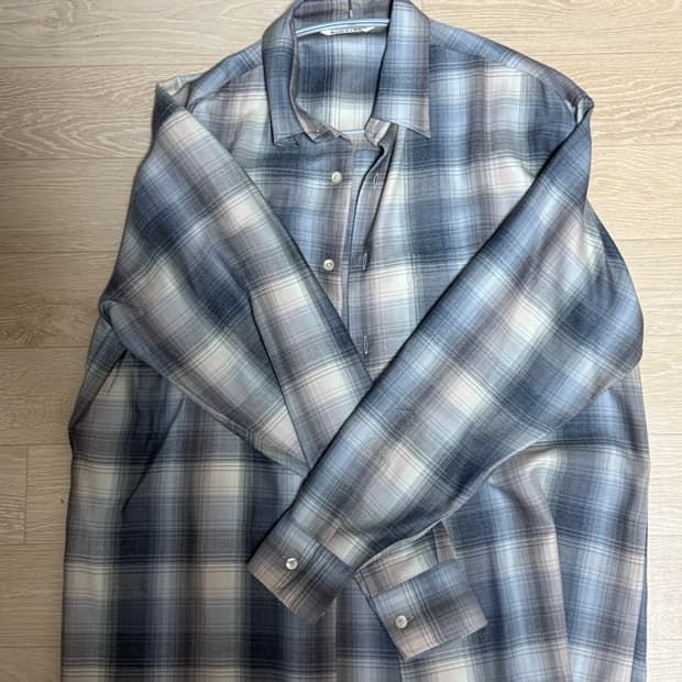 오라리 24AW 울 체크셔츠 블루베이지(3)