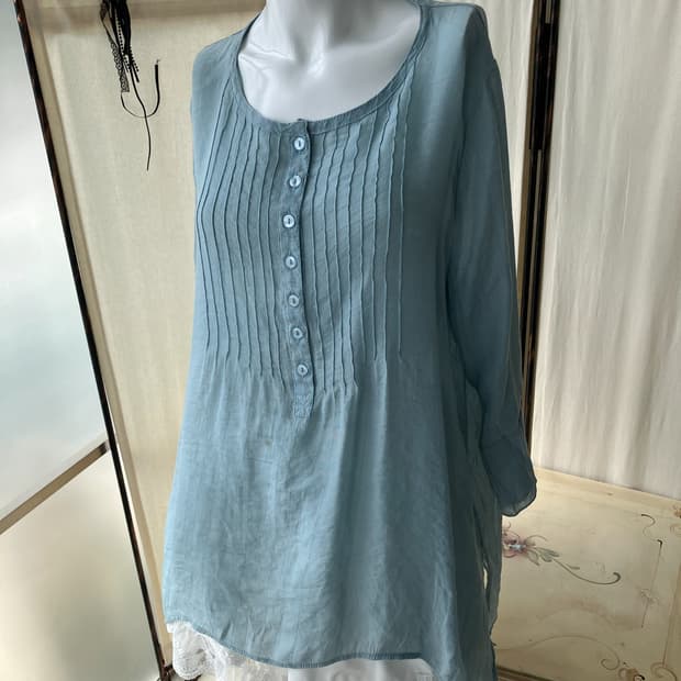 민트 셔링 블라우스 1369 모리걸 일본빈티지