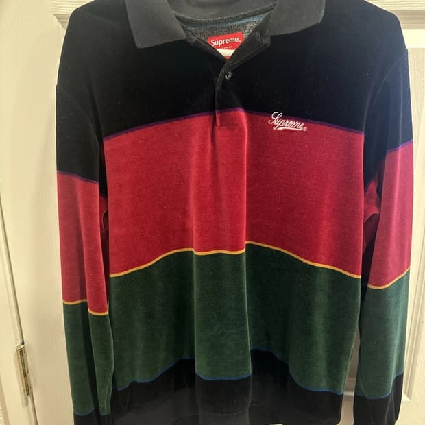 FW19 슈프림 벨루어 스트라이프 롱슬리브 폴로 티셔츠  M
