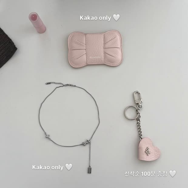 쓰리타임즈 보우 카드 지갑 핑크 + 기프트 키링 팡매