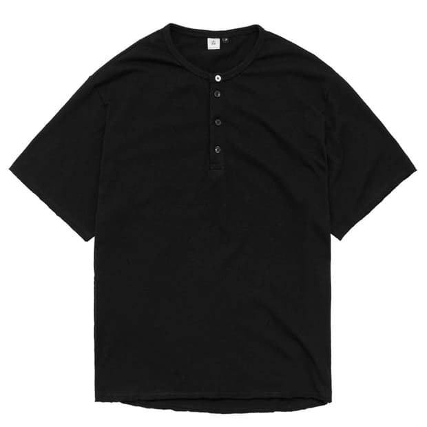 폴리테루 1/2 헨리 넥 티셔츠 블랙