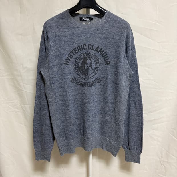 히스테릭글래머 린넨 그래픽 니트 스웻셔츠 / 블루그레이, M