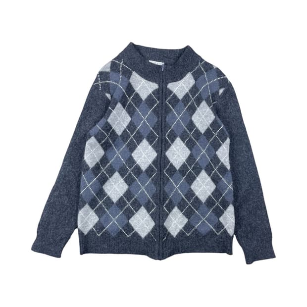 Vintage 울 아가일패턴 니트 집업 