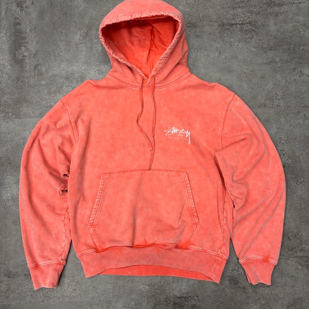 스투시 스펠아웃 워싱 후드티 코랄