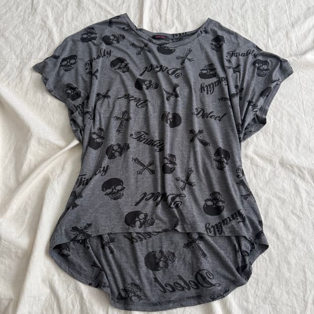 루즈핏 너드펑크 나나펑크 시스루 해골 반팔탑