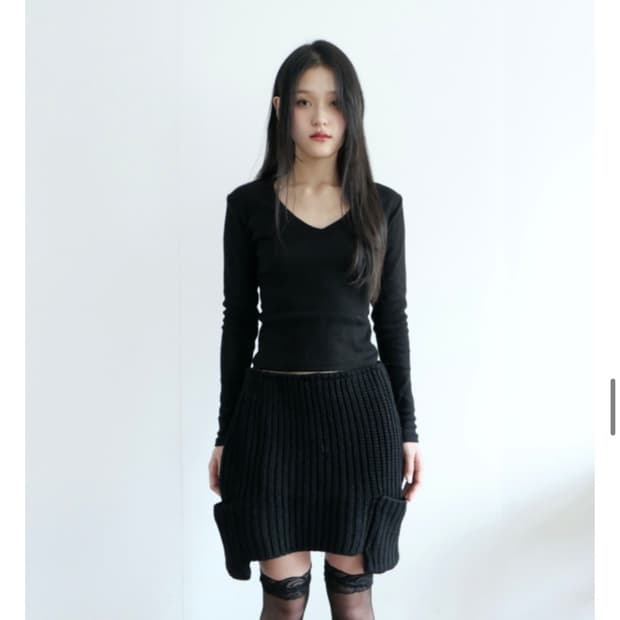 베이비랩 블랙 니트 미니스커트 포켓 스커트