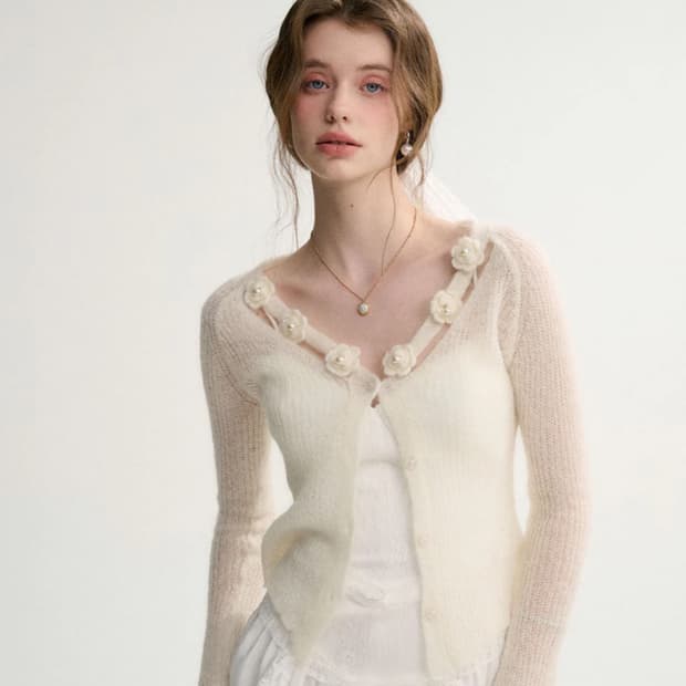 신스덴 로즈펄 트임 니트가디건