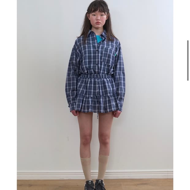 노컨텐츠 Sawa Check SK_Navy Check 스커트 네이비 색