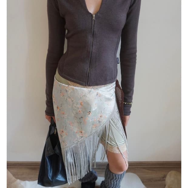 스컬프터 Open Collar Knit Zip-Up Mocha