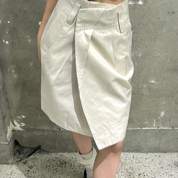 Celine 셀린느 아이보리 실크 랩 미디 스커트
