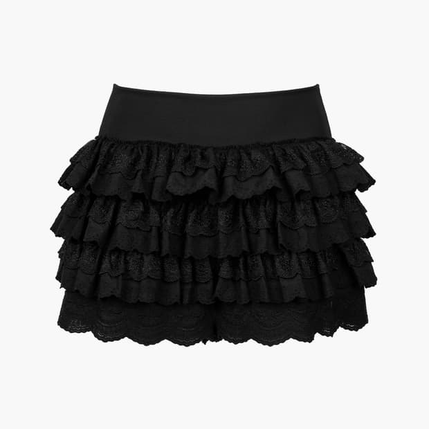 러프넥 레이스 튜튜 팬츠 스커트 블랙