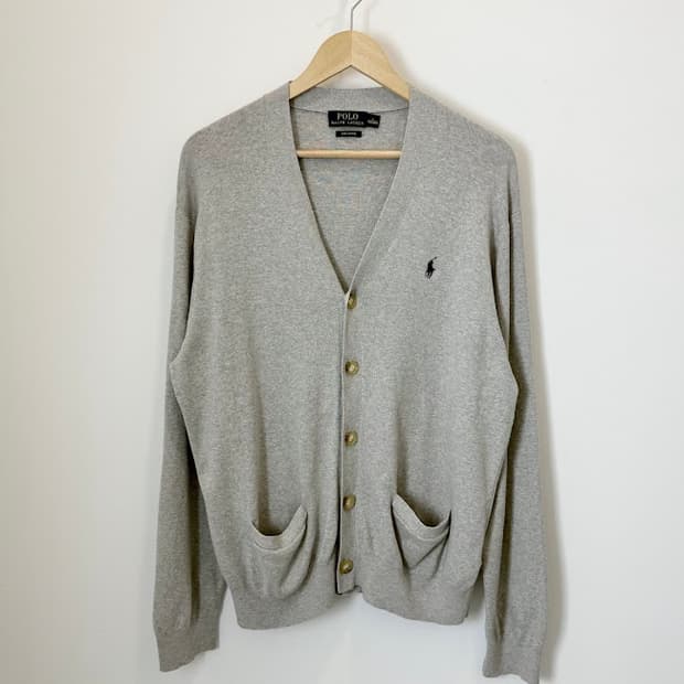 폴로 네이비포니 피마코튼 가디건 그레이
