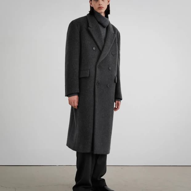 인사일런스 밍크 오버사이즈 더블 코트 멜란지 그레이