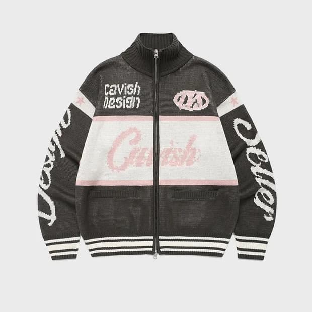 카비시 레이싱팀 니트 집업 차콜