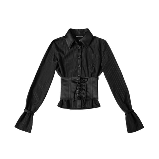 달링유어배드 SATIN MIX CORSET SHIRT #BLACK STR