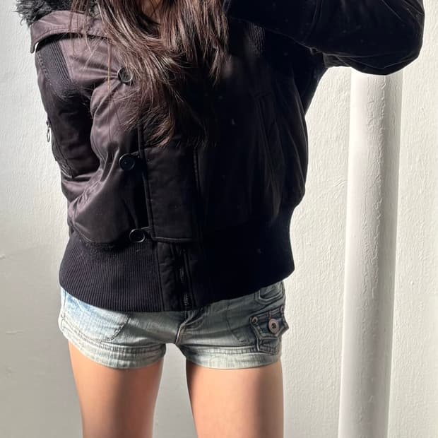 Vintage Black Fur Hood Jacket