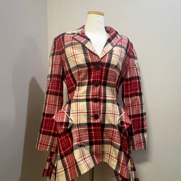 장폴고티에 빈티지 레어템 타탄 체크 술 디테일 자켓 S