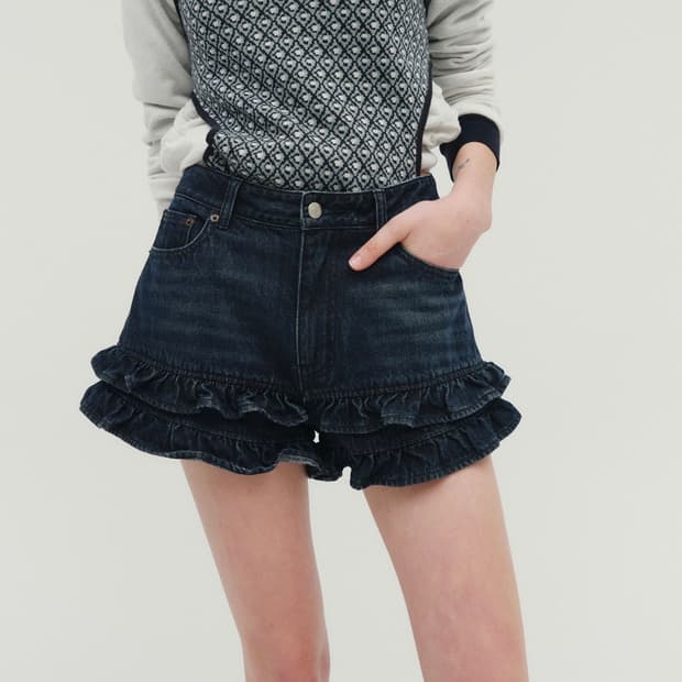 솔티페블 프릴 데님 쇼츠