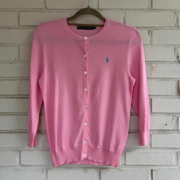 폴로 핑크 코튼 반팔 + 가디건 세트
