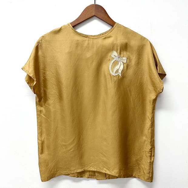 크리스챤 디올 dior 리본 실크 반팔 블라우스 골드 여성 M