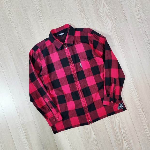 backflip 레드 체크 짚업 셔츠