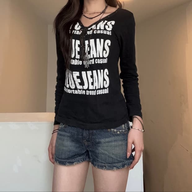 M)Nichee y2k 지퍼 디테일 그래픽 롱슬리브