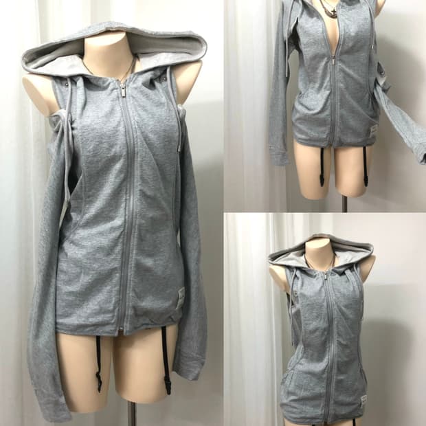 detachable gray over fit hood zip up