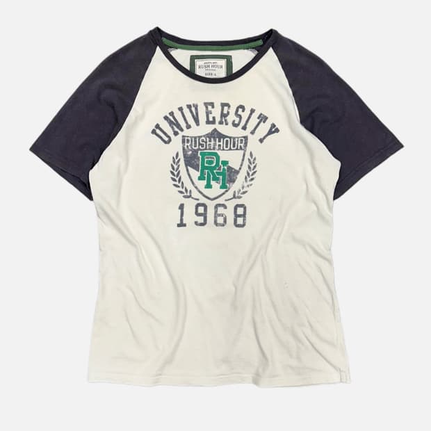RUSH HOUR university mark raglan t