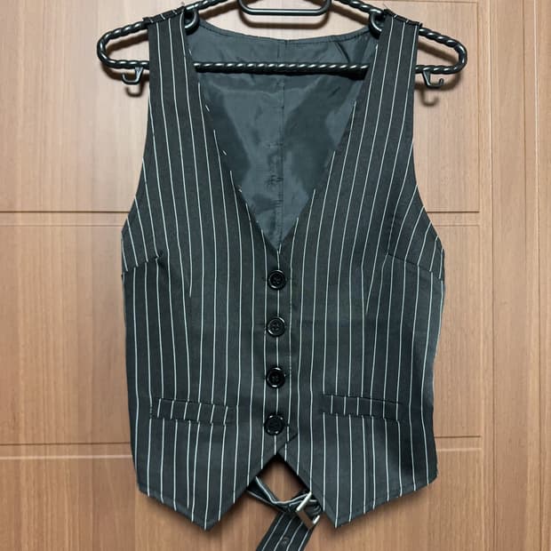 빈티지 블랙 핀터깔 스트라이프 정장 조끼 베스트