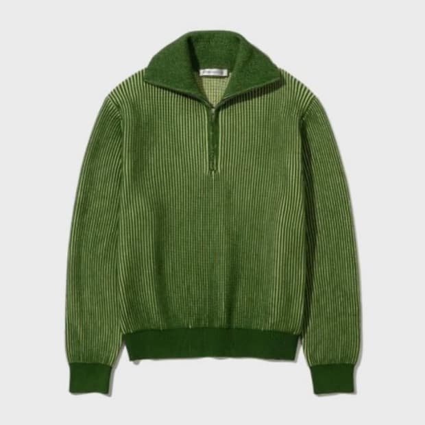 인템포무드 청키 투톤 하프집업 브로콜리