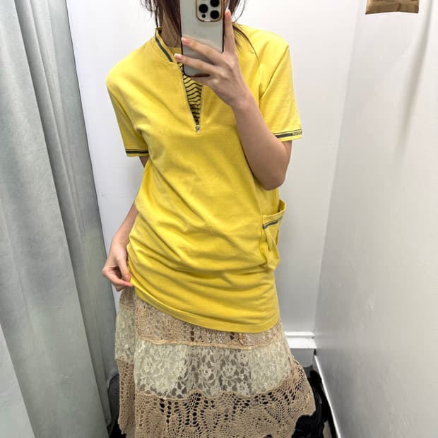 CP company 옐로우 스트라이프 레이어드 반팔티