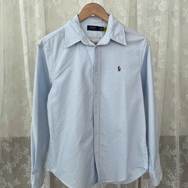 M) 폴로 랄프로렌 신형 여성 스트라이프 셔츠 하늘색