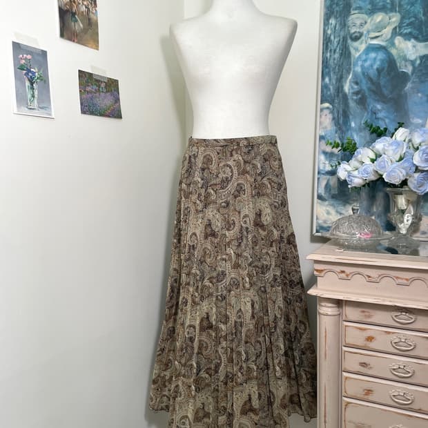 khaki brown pasley pleats skirt