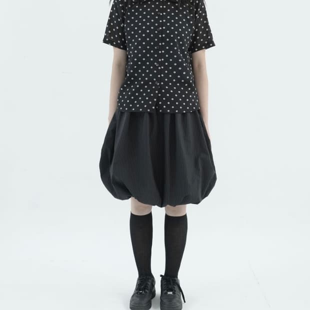 피에브레 스트라이프 펌킨 벌룬 스커트