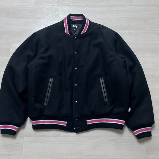 스투시 S 토크 멜튼 바시티 자켓 블랙 M