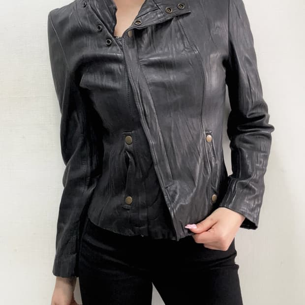 [램스킨] 빈티지 링클 양가죽 슬림 레더 자켓