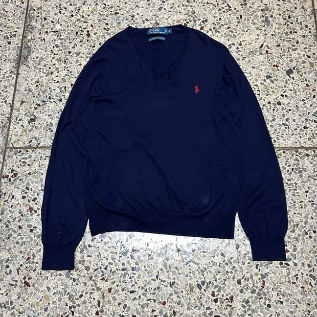 폴로 랄프로렌(POLO RalphLauren)피마 코튼 네이비 브이넥니트