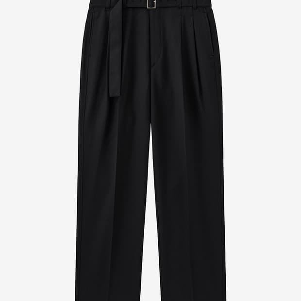 [S]인사일런스 벨티드 투 플리츠 울 팬츠 블랙