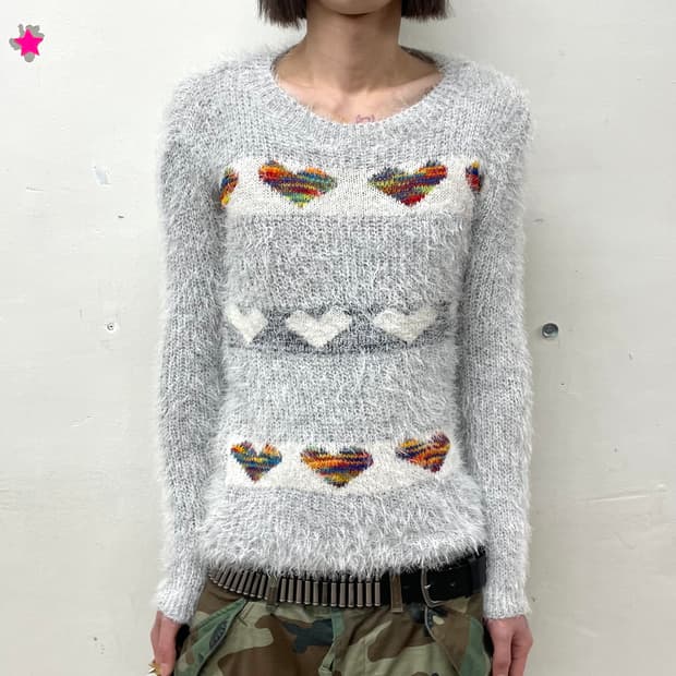 Heart Patchwork Fur Knit 