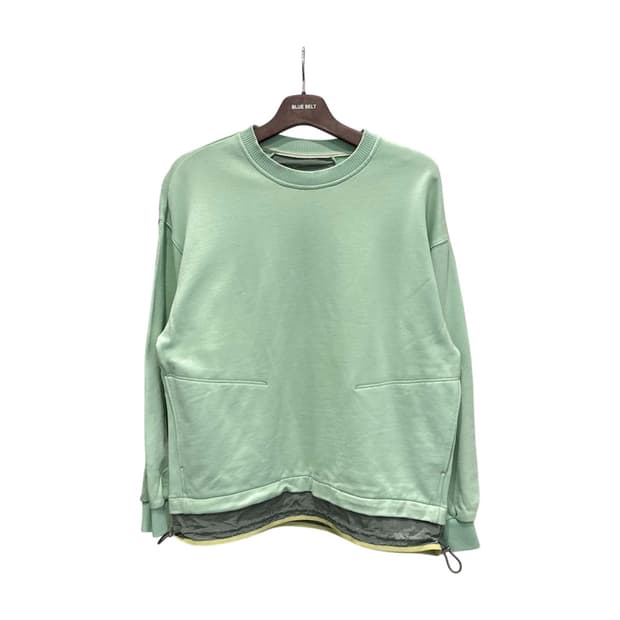 TIME 타임 맨투맨 밑단 레이어드 스트링 배색 디테일 연그린